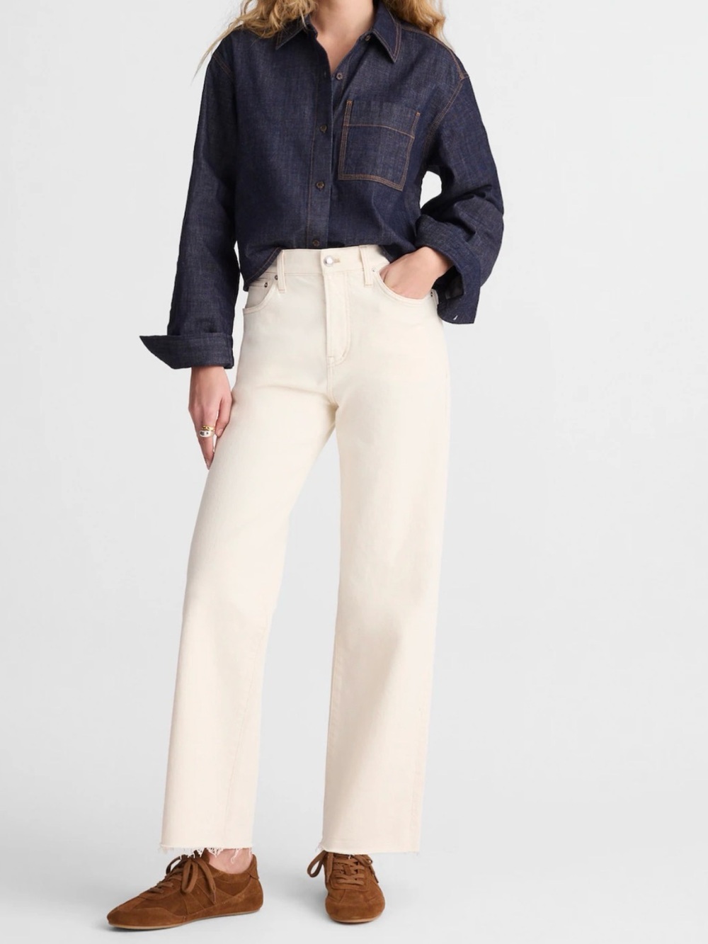 Madewell The Perfect Vintage Wide-Leg Crop Jean Jeans Cream Waist 24